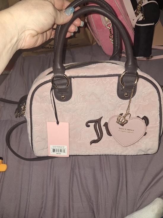 Juicy Couture Handbags - Juicy Couture Pink and Brown Heart Charm Satchel